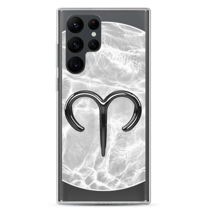 Zodiac Aries Samsung Phone Case showcasing a bold ripple finish with a ram symbol, perfect for protection and style.