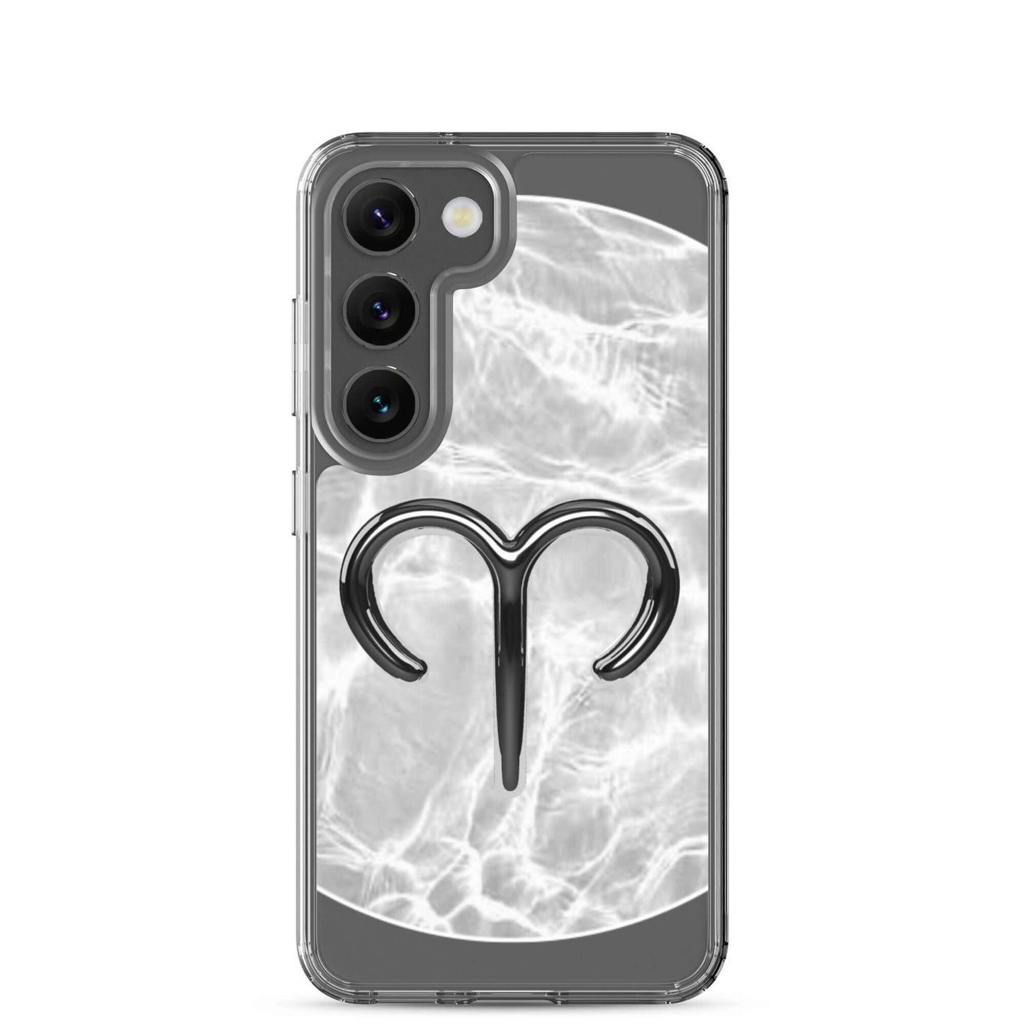 Zodiac Aries Samsung Phone Case with bold ram symbol and ripple marble finish, designed for protection and style.