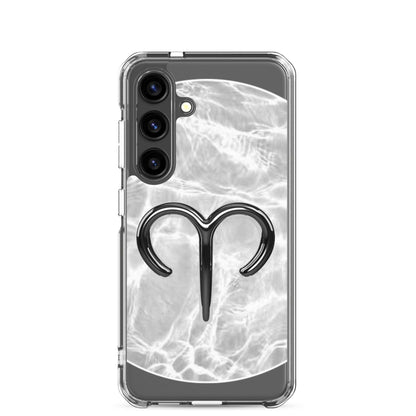 Zodiac Aries Samsung phone case with bold ripple finish and Aries symbol, combining style and protection.