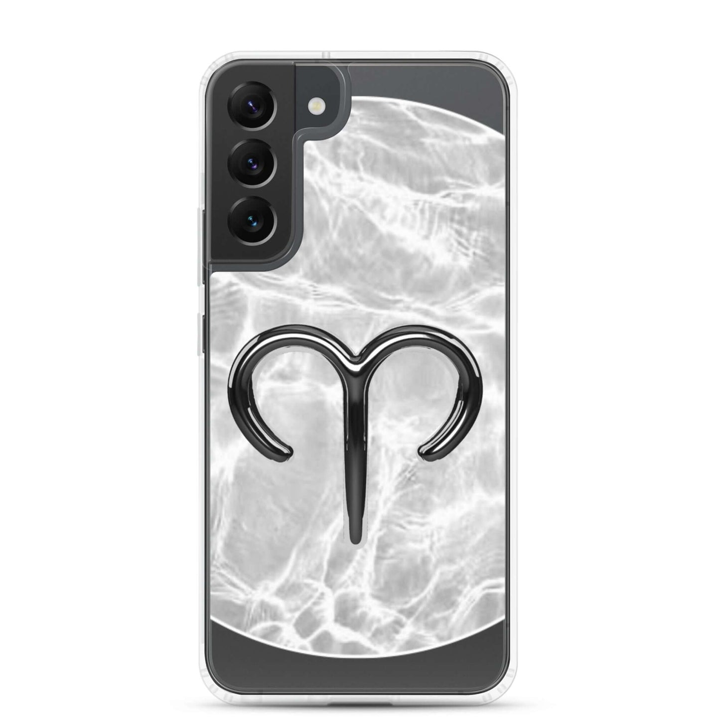 Zodiac Aries Samsung Phone Case with bold ram design and ripple marble finish, perfect for protecting your phone.