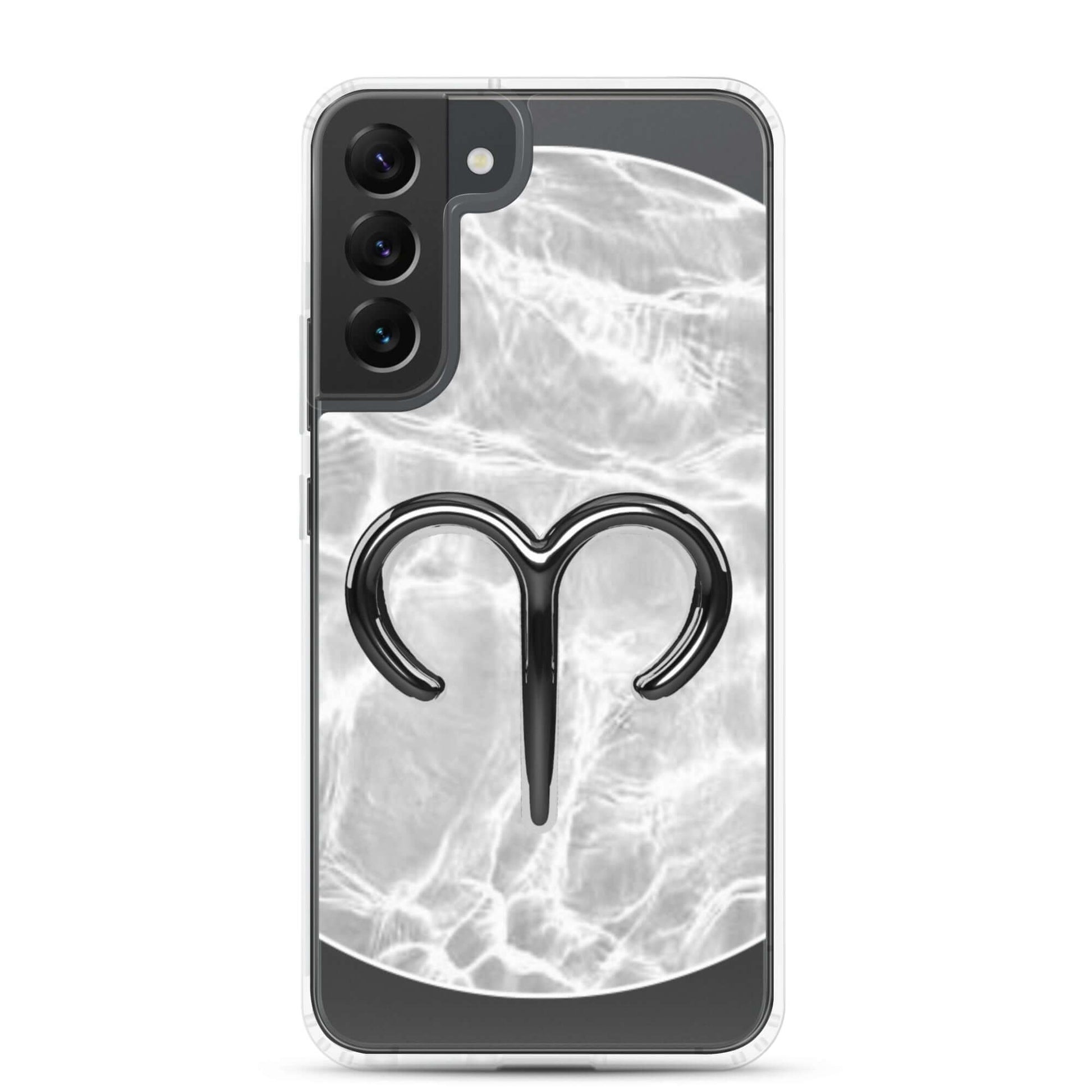Zodiac Aries Samsung Phone Case with bold ram design and ripple marble finish, perfect for protecting your phone.