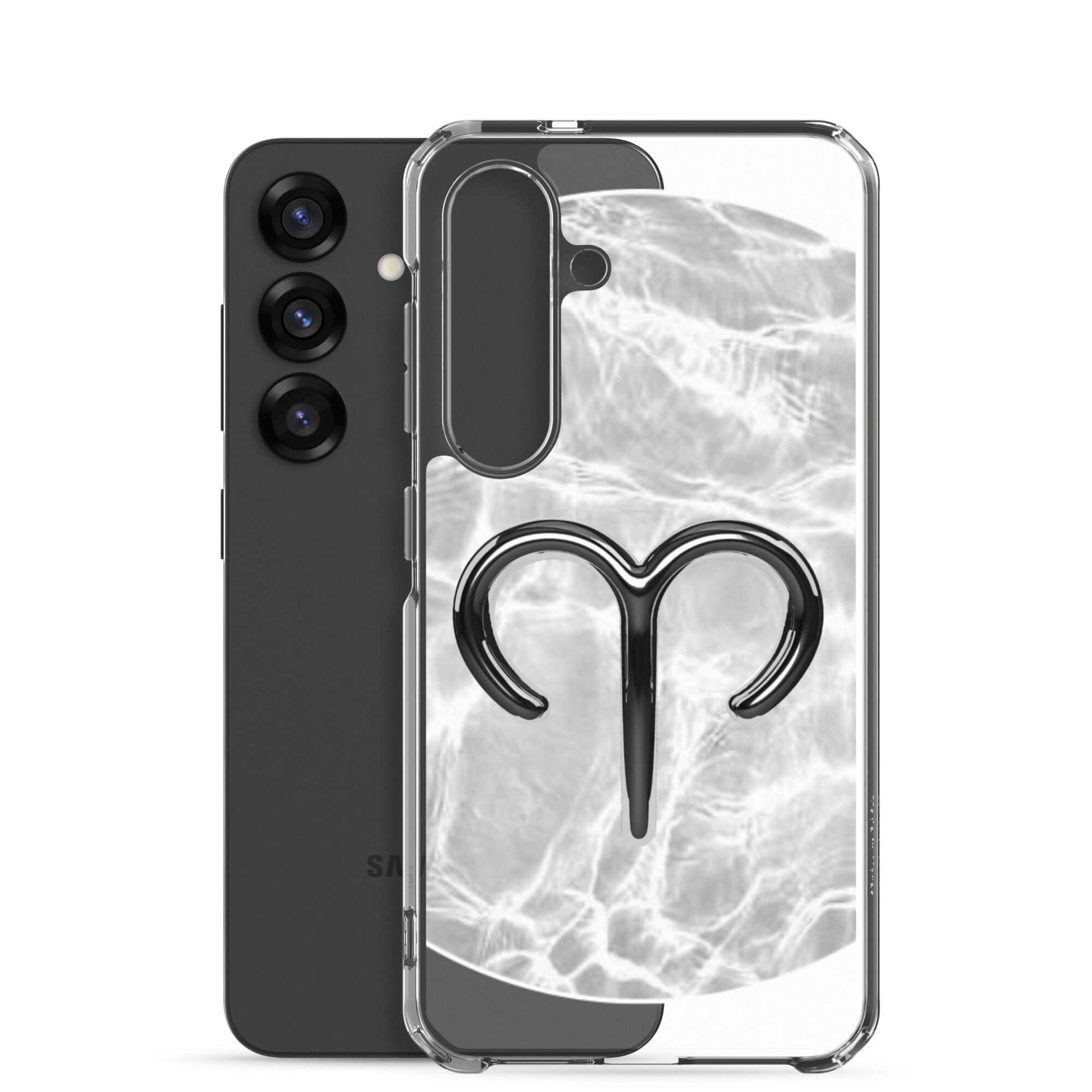 Zodiac Aries Samsung Phone Case with ripple marble finish and ram symbol, protecting against scratches and dirt.