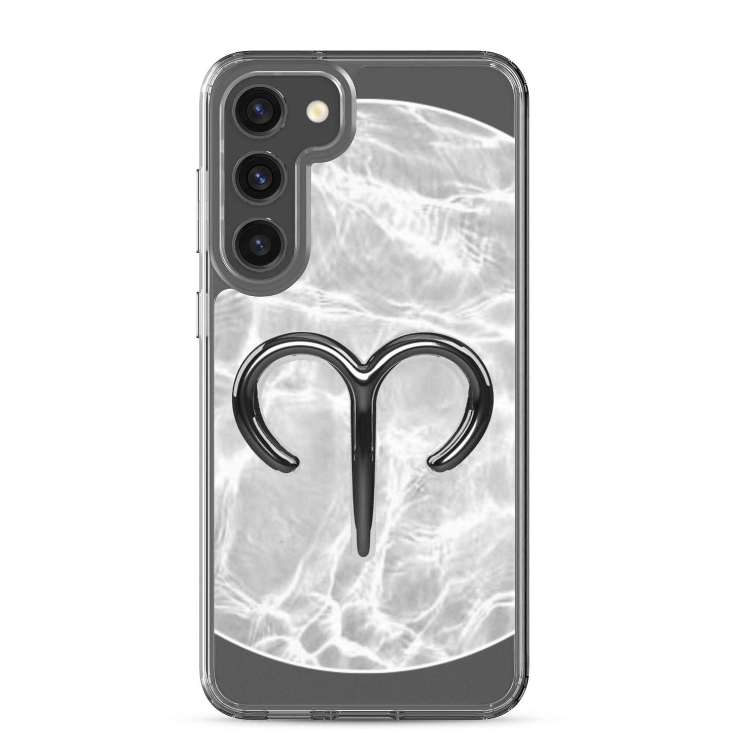 Zodiac Aries Samsung phone case with a bold ripple finish and ram symbol design.