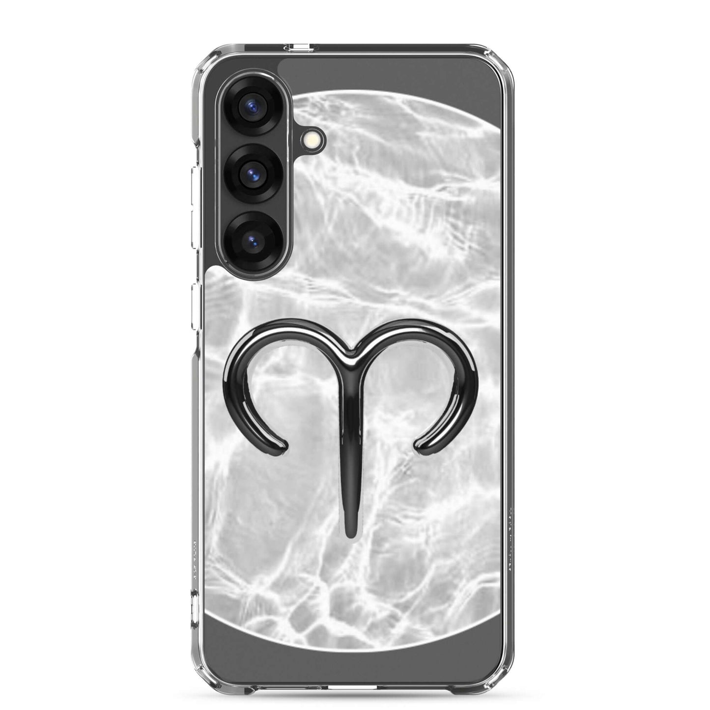 Zodiac Aries Samsung Phone Case featuring a bold ram design on a ripple marble finish for stylish protection.