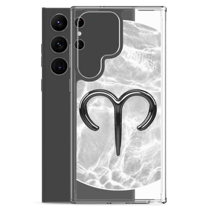 Zodiac Aries Samsung Phone Case with bold ripple finish, showcasing ram symbol on a sleek design.