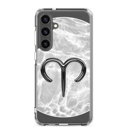 Zodiac Aries Samsung phone case with bold ripple finish and ram symbol, perfect for protecting and styling your device.