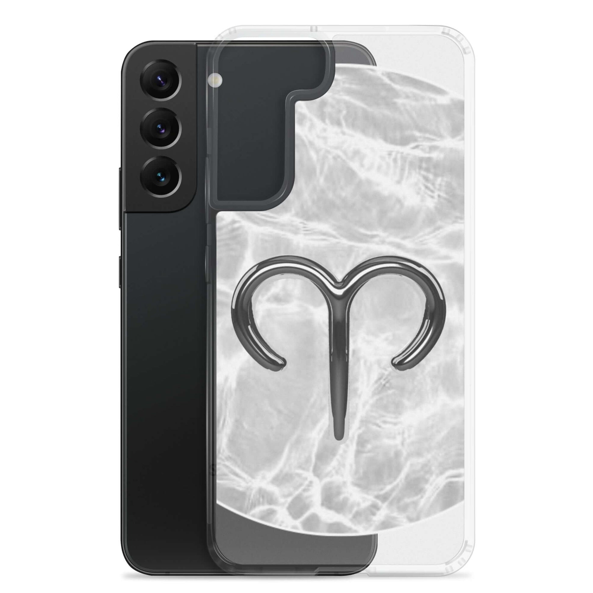 Zodiac Aries Samsung Phone Case featuring a ripple marble design and ram symbol, protecting against scratches and dust.