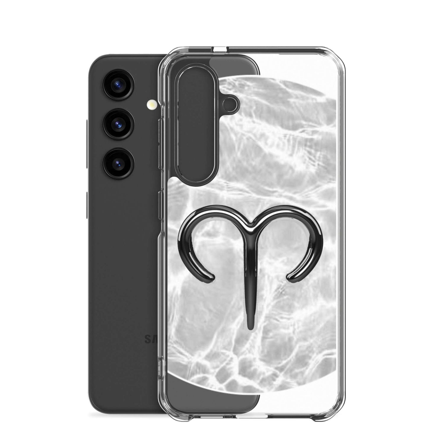 Zodiac Aries Samsung phone case with a ripple finish and black ram symbol, protecting against scratches and dust.