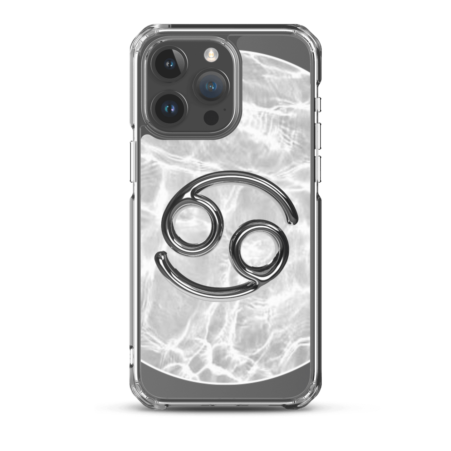 Zodiac Cancer Magsafe Clear iPhone Case with metallic design on marble pattern, offering stylish phone protection.