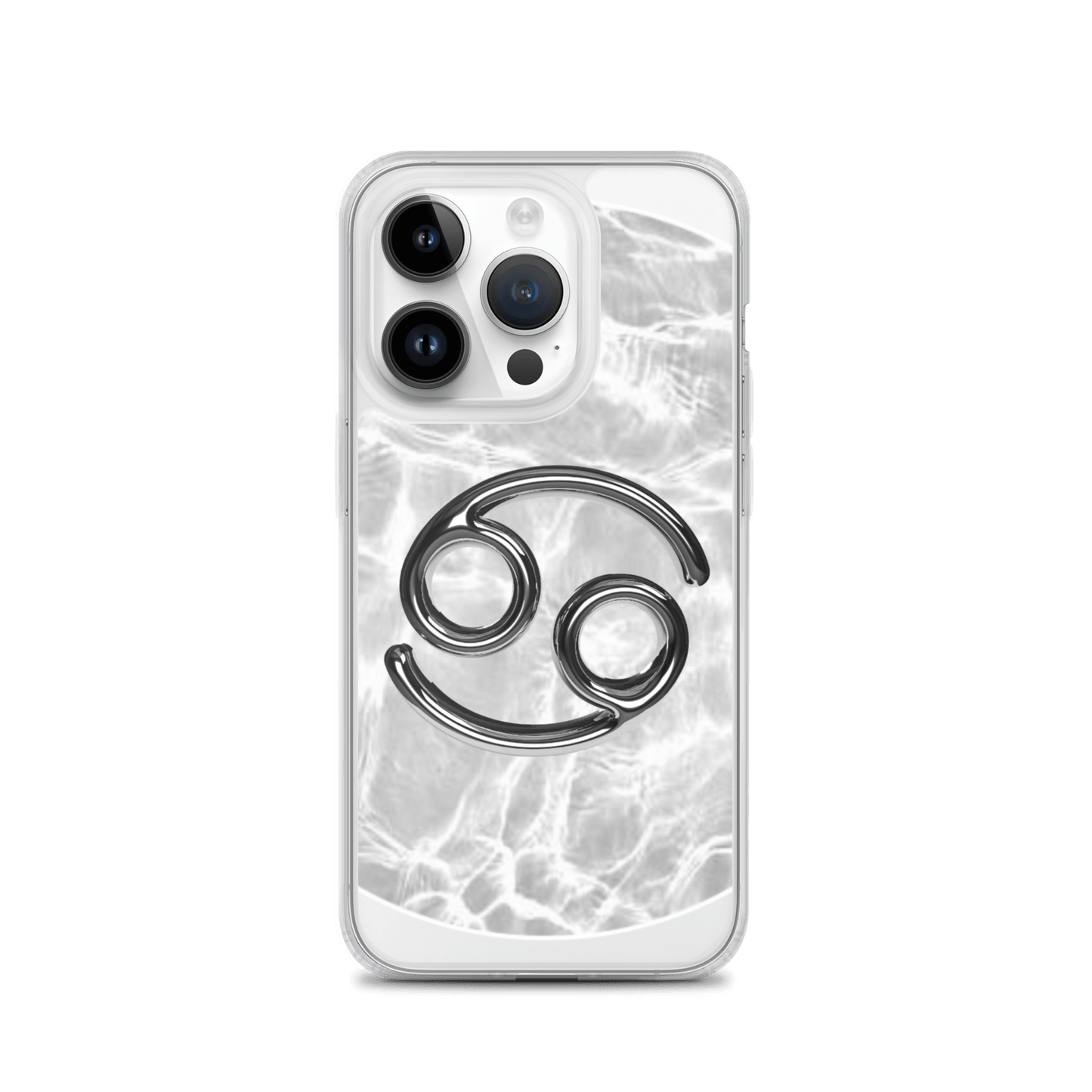 Zodiac Cancer Magsafe Clear iPhone Case with marble metallic design, showcasing an elegant and cosmic style.