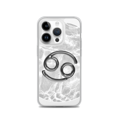 Zodiac Cancer Magsafe Clear iPhone Case with marble metallic design, showcasing an elegant and cosmic style.
