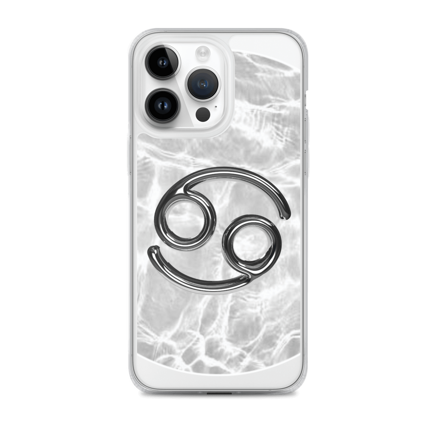 Zodiac Cancer Magsafe clear iPhone case with marble metallic design, blending style and protection.