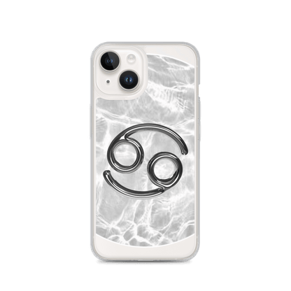 Zodiac Cancer Magsafe clear iPhone case with marble metallic design and sleek finish.