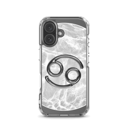 Zodiac Cancer Magsafe clear iPhone case with marble metallic design, showcasing a sleek and stylish look.