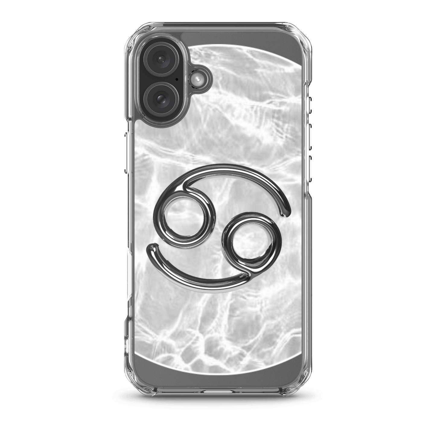 Zodiac Cancer Magsafe clear iPhone case with marble and metallic design, offering stylish protection.