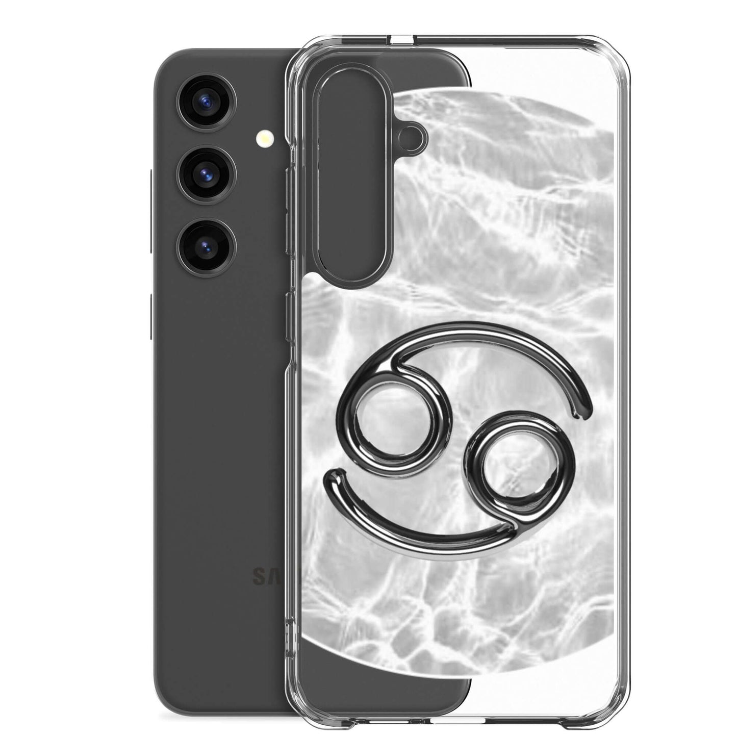 Zodiac Cancer Samsung Phone Case featuring a ripple marble design with a black Cancer symbol
