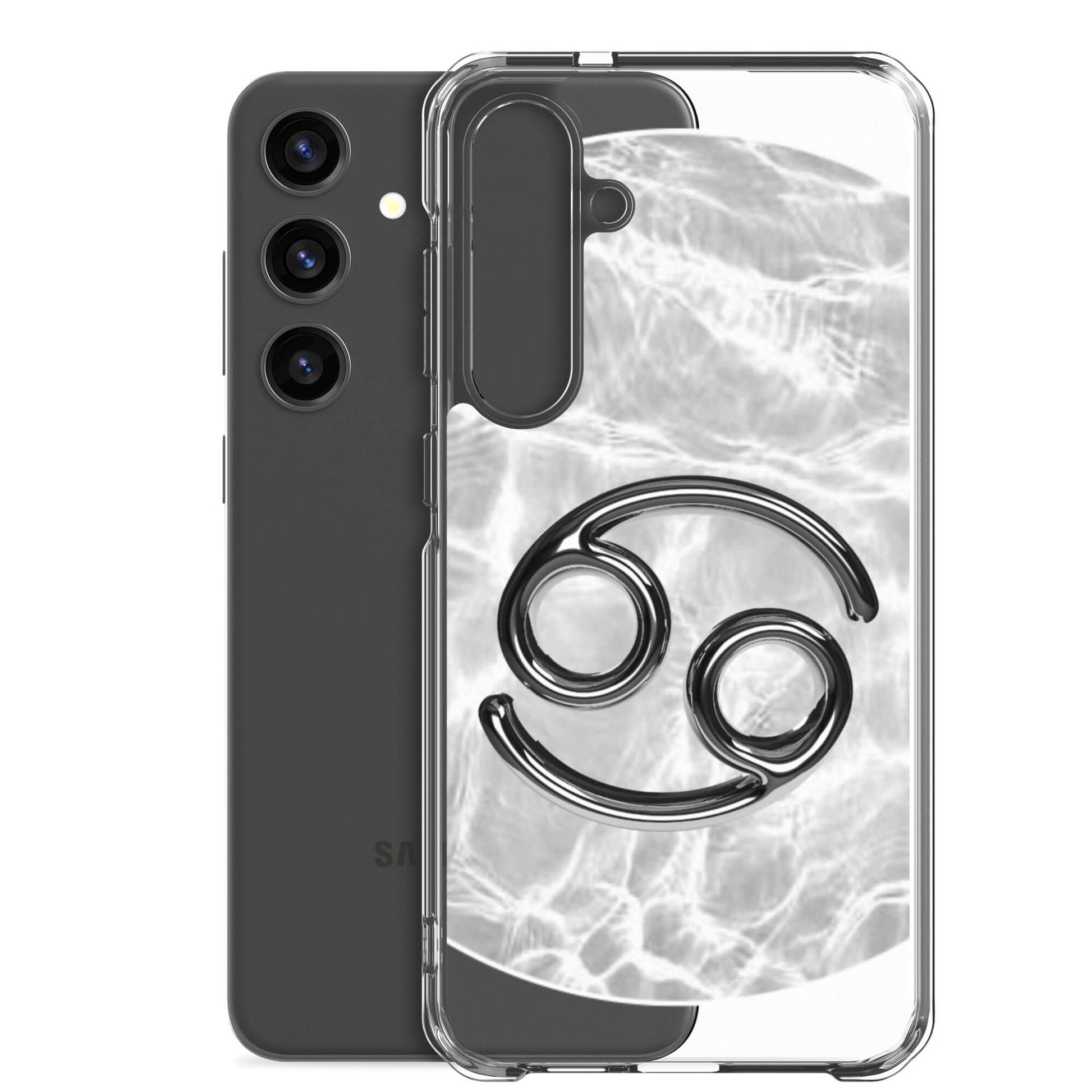Zodiac Cancer Samsung Phone Case featuring a ripple marble design with a black Cancer symbol