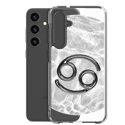 Zodiac Cancer Samsung Phone Case featuring a ripple marble design with a black Cancer symbol