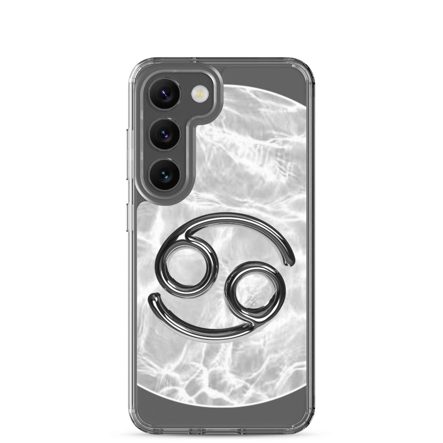 Zodiac Cancer Samsung Phone Case with moonstone ripple marble design, showcasing intuitive crab symbol.