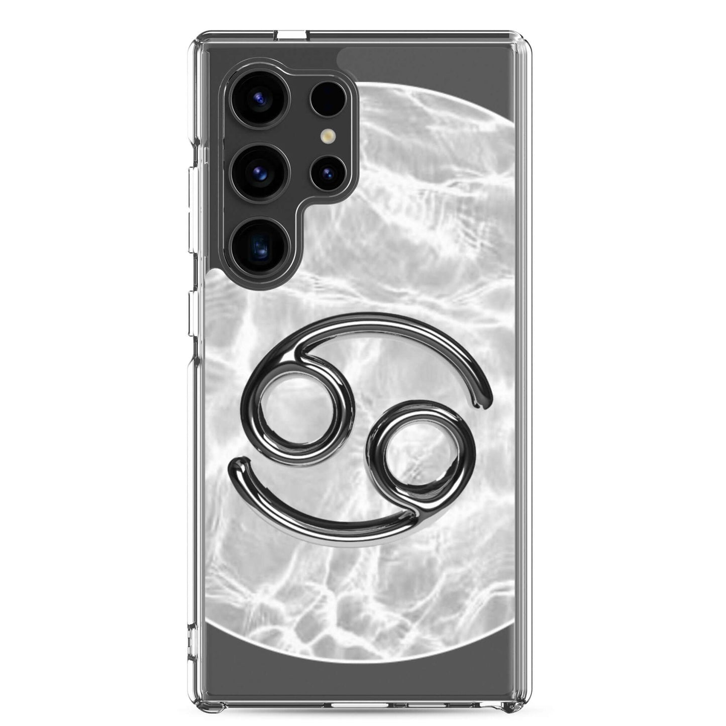 Zodiac Cancer Samsung Phone Case with moonstone ripple marble finish, showcasing intuitive crab symbol design.