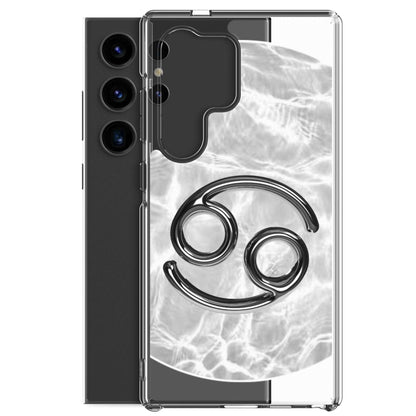 Zodiac Cancer Samsung Phone Case featuring a ripple marble design and unique crab symbol, perfect for stylish protection.