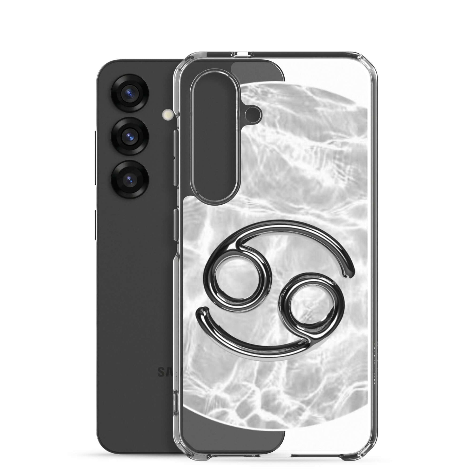 Zodiac Cancer Samsung Phone Case with moonstone ripple marble design, protecting smartphone with style.