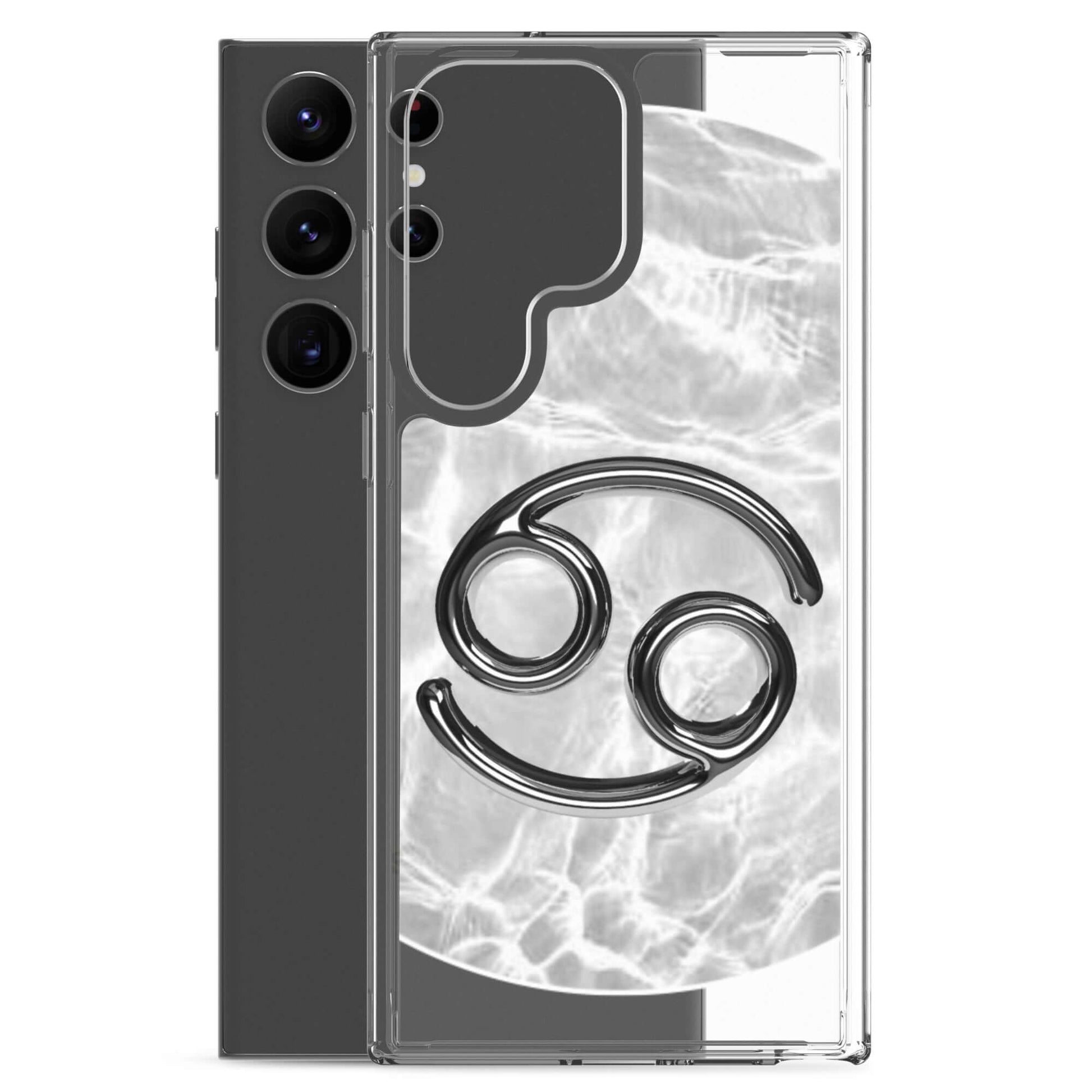 Zodiac Cancer Samsung phone case with ripple marble design and protective polycarbonate back.