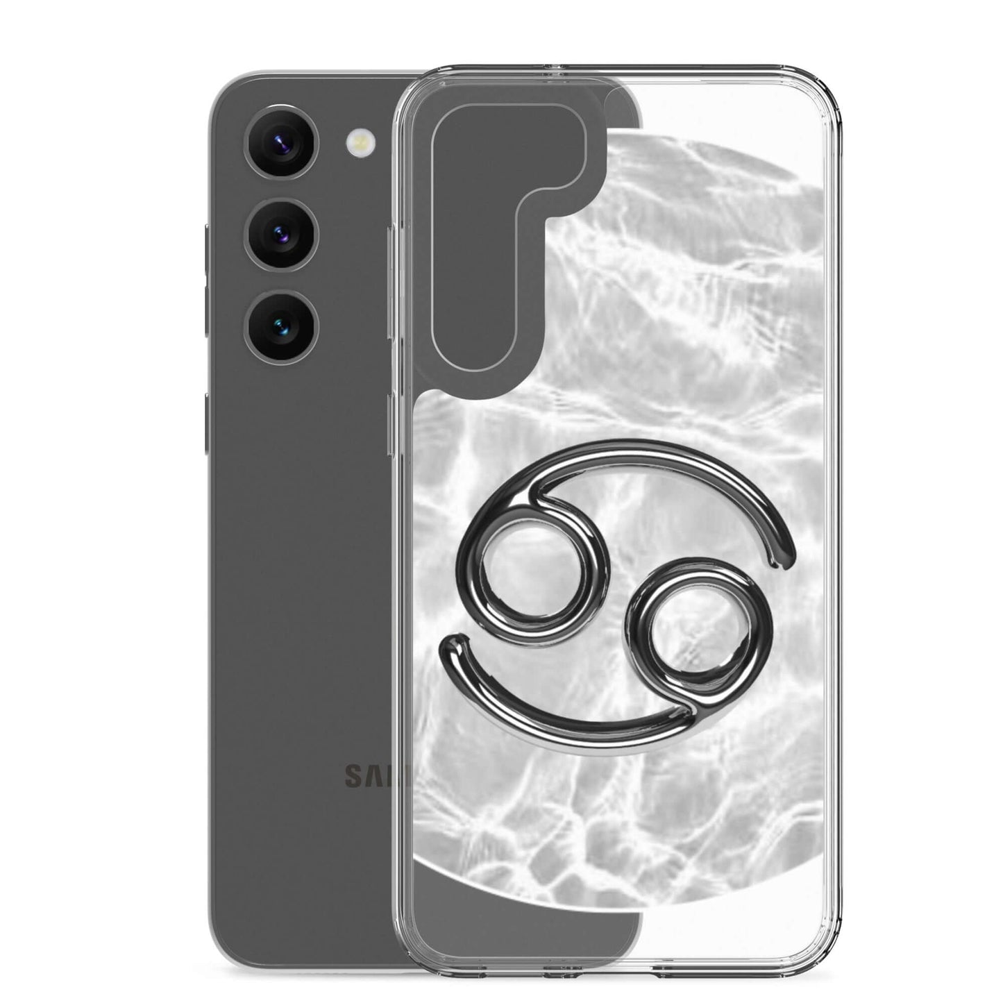 Zodiac Cancer Samsung Phone Case with moonstone ripple marble design and protective polycarbonate back.