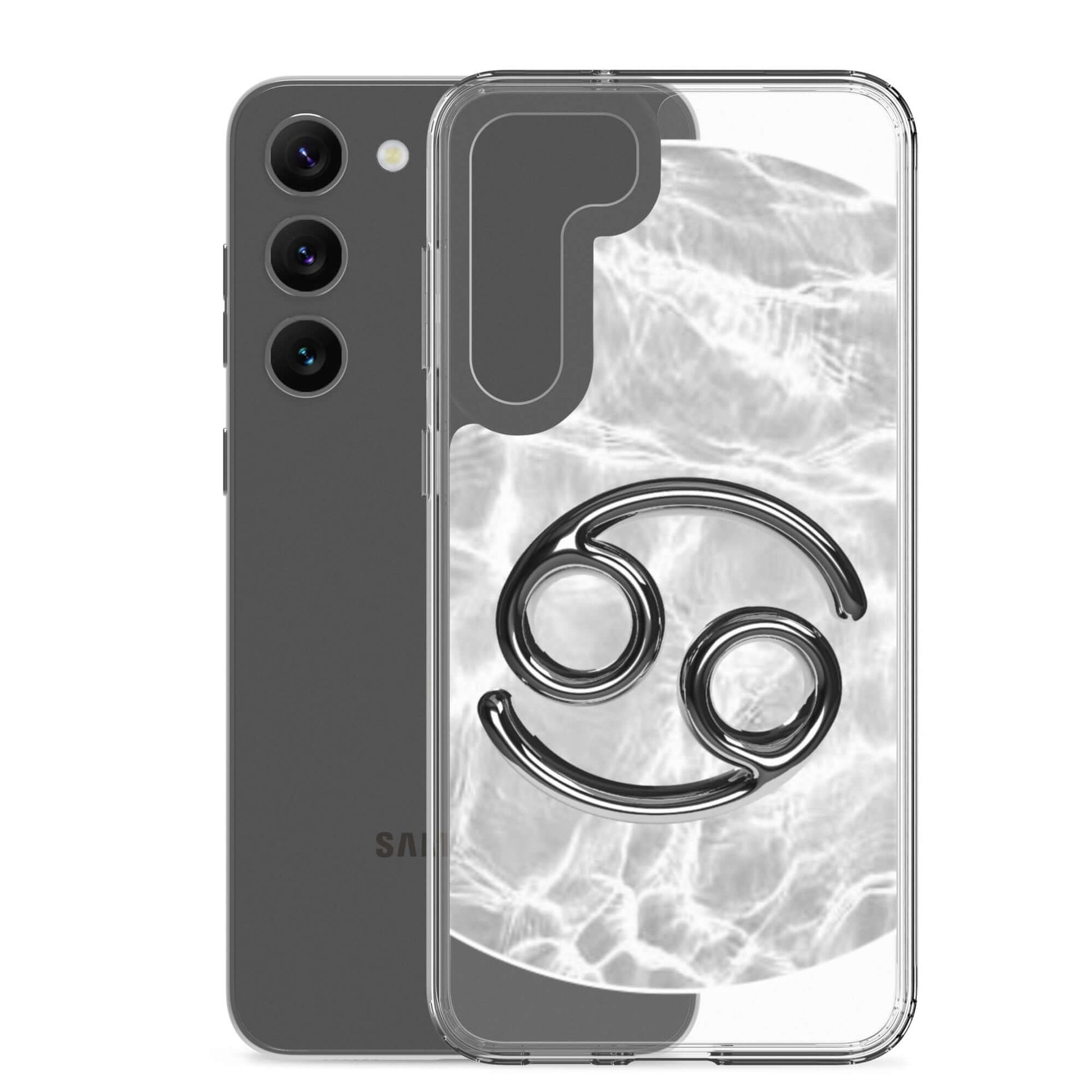 Zodiac Cancer Samsung Phone Case with moonstone ripple marble design and protective polycarbonate back.