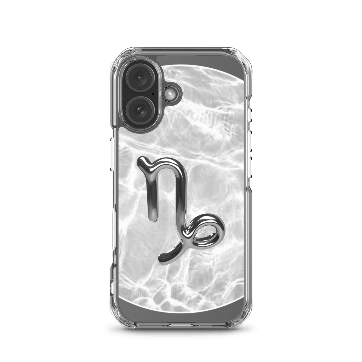 Zodiac Capricorn MagSafe clear iPhone case with marble metallic design, showcasing resilience and elegance.
