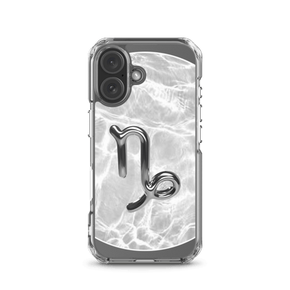 Zodiac Capricorn MagSafe clear iPhone case with marble metallic design, showcasing resilience and elegance.