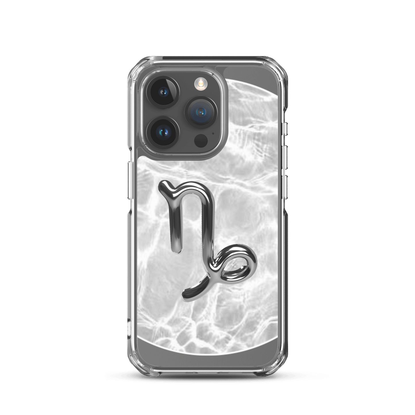 Zodiac Capricorn Magsafe Clear iPhone Case with marble metallic design for style and protection.