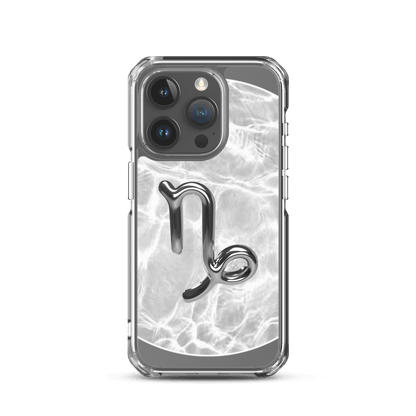 Zodiac Capricorn Magsafe Clear iPhone Case with marble metallic design for style and protection.