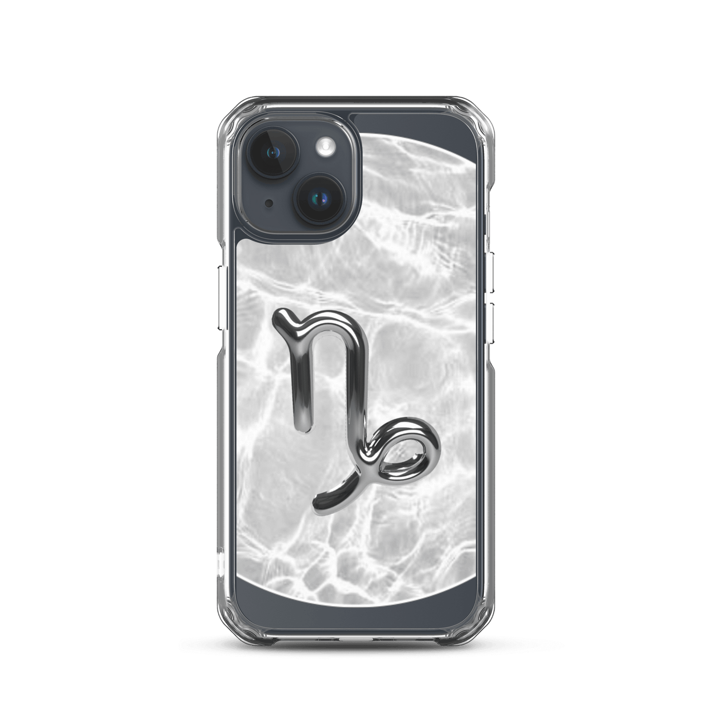 Zodiac Capricorn clear iPhone case with marble metallic design, showcasing stylish protection and cosmic inspiration.