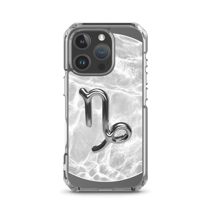 Zodiac Capricorn MagSafe clear iPhone case with marble metallic design, showcasing sleek style and protection.