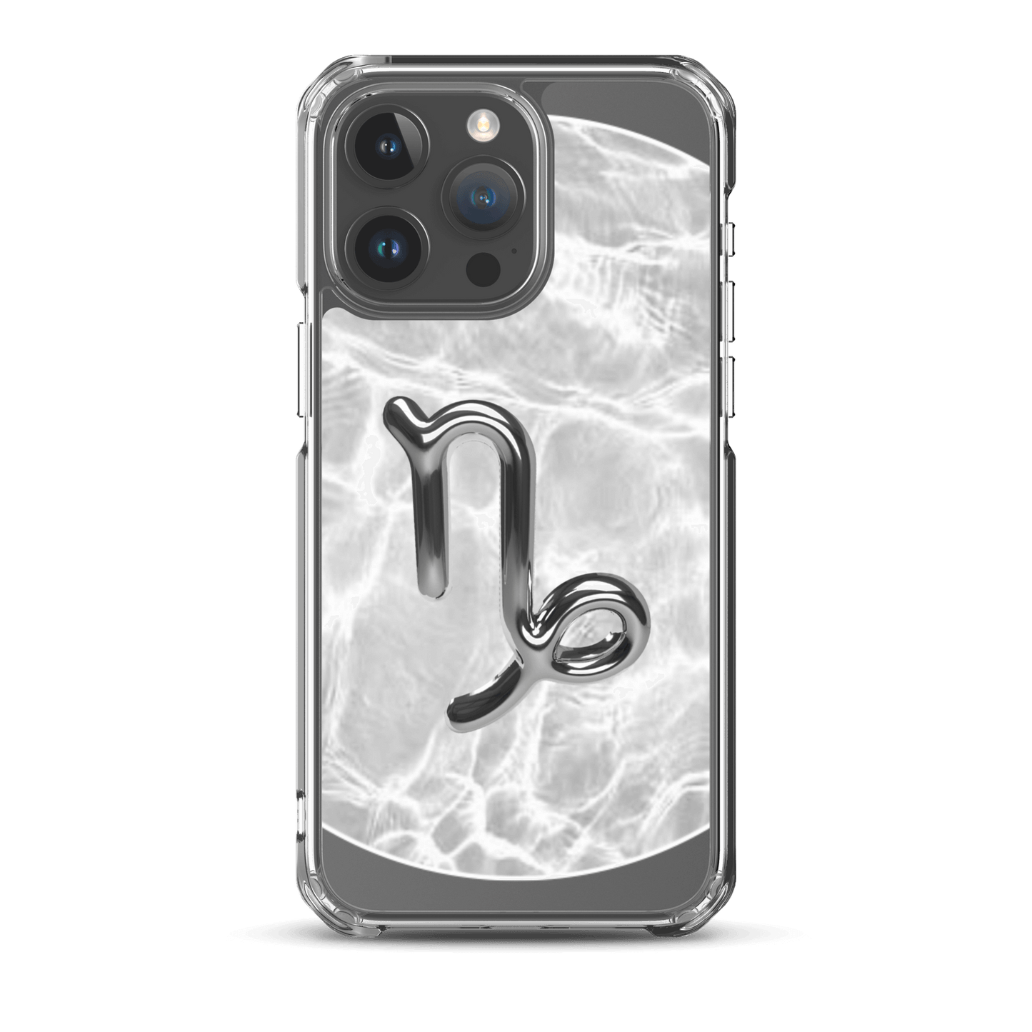 Zodiac Capricorn Magsafe clear iPhone case with metallic design and marble finish, showcasing resilience and sophistication.