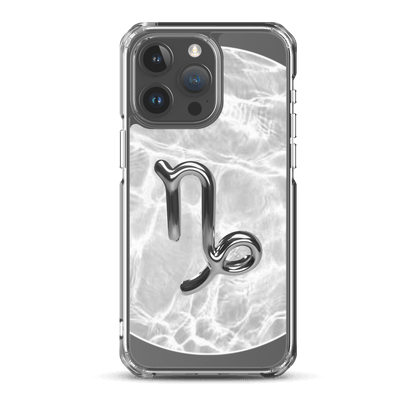Zodiac Capricorn Magsafe clear iPhone case with metallic design and marble finish, showcasing resilience and sophistication.