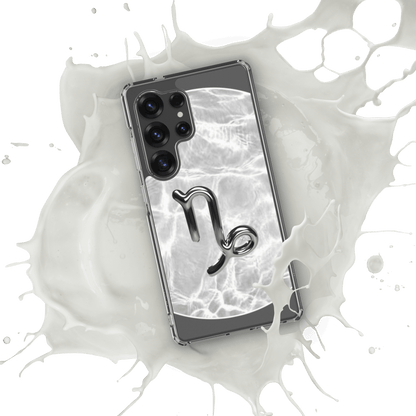 Zodiac Capricorn Samsung Phone Case with Ripple Marble design, showcasing a sleek look against a splash background.