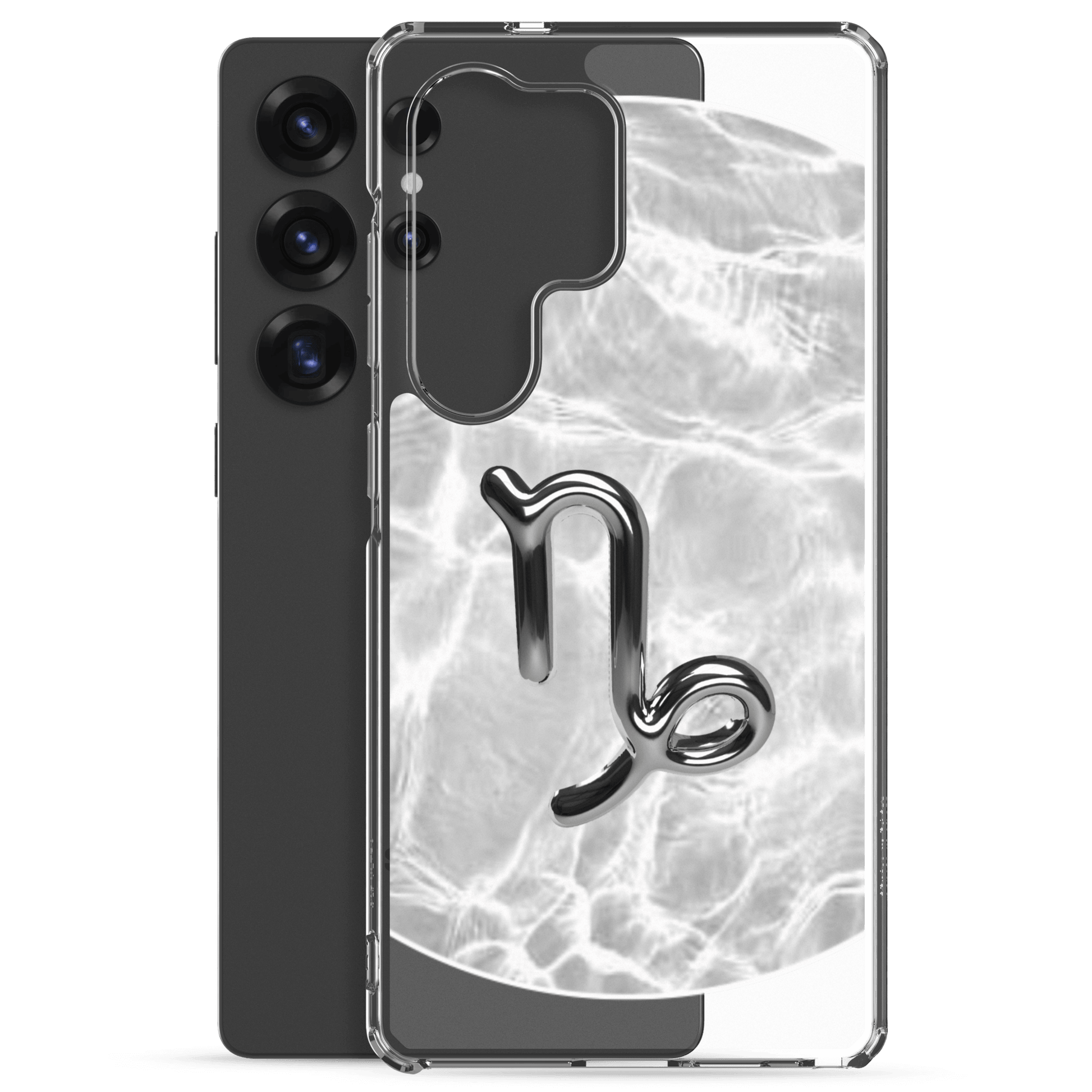 Zodiac Capricorn Samsung phone case with ripple marble design, showcasing the Capricorn symbol and sleek protection.