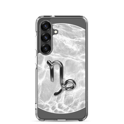 Zodiac Capricorn Samsung phone case with ripple marble design, showcasing the Capricorn symbol and sleek style.