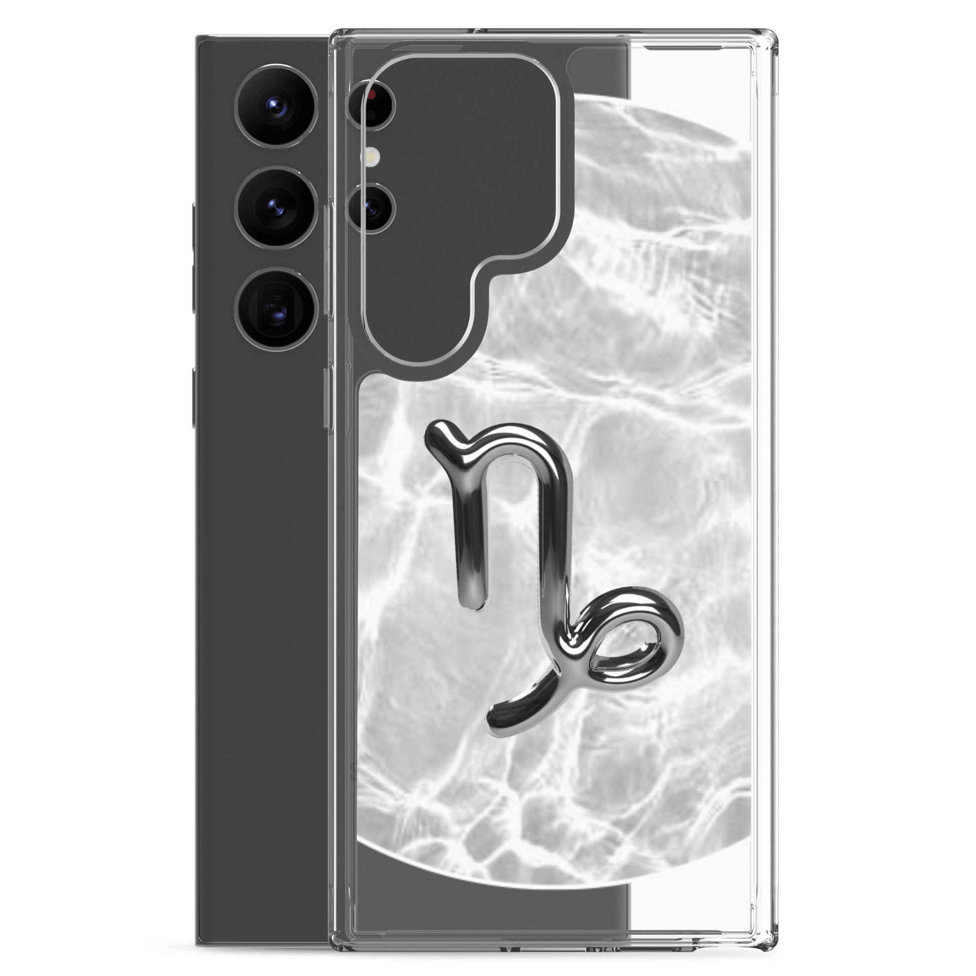 Zodiac Capricorn Samsung Phone Case with Ripple Marble design, showcasing water-inspired patterns and sleek protection.
