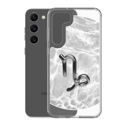 Zodiac Capricorn Samsung phone case with ripple marble design, showcasing elegance and resilience.