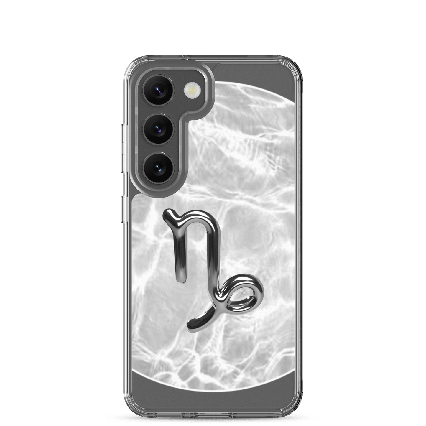 Zodiac Capricorn Samsung Phone Case featuring a Ripple Marble design, durable protection in a stylish grayscale finish.