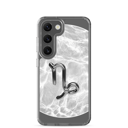 Zodiac Capricorn Samsung Phone Case featuring a Ripple Marble design, durable protection in a stylish grayscale finish.