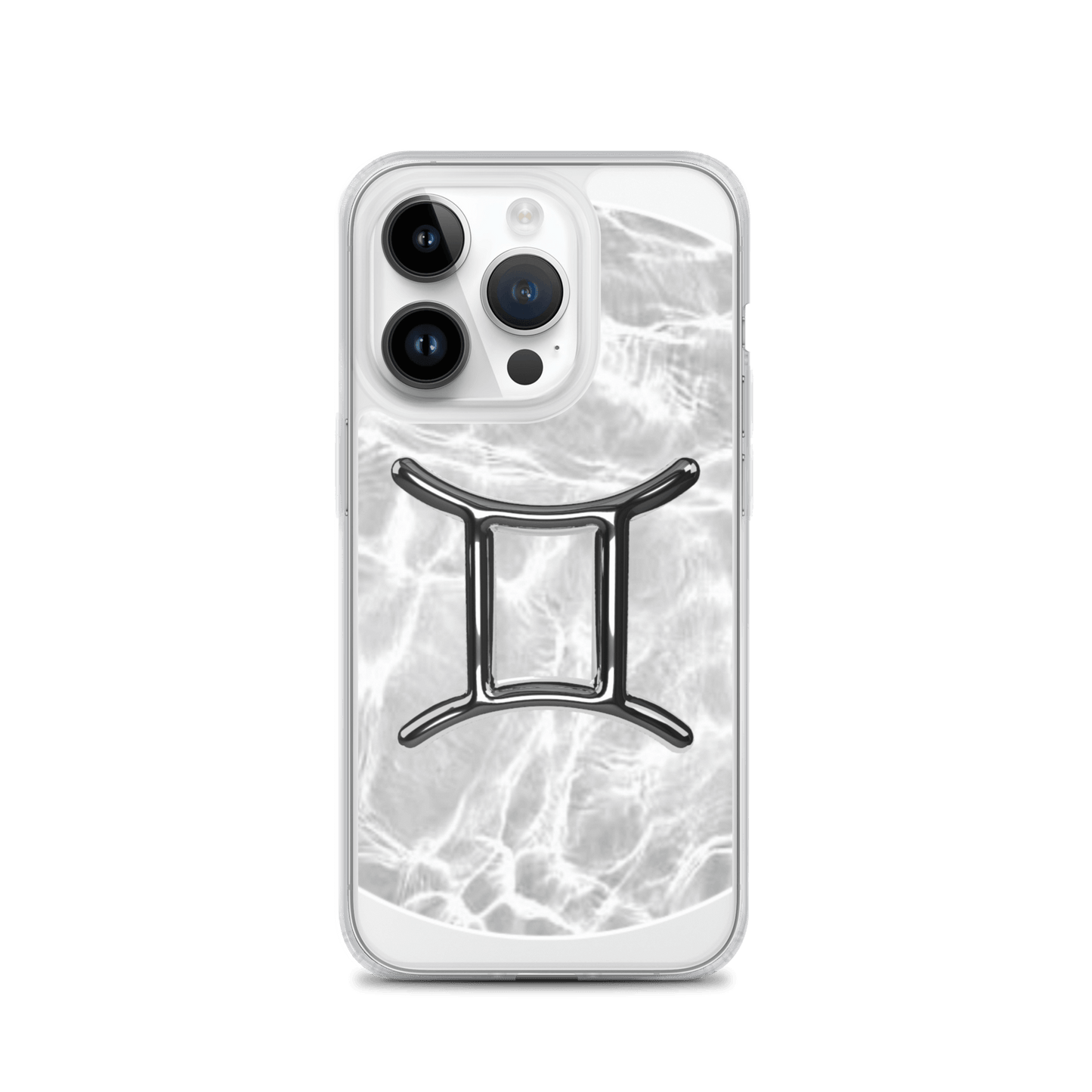 Zodiac Gemini Magsafe clear iPhone case featuring a marble metallic design and sleek matte finish.