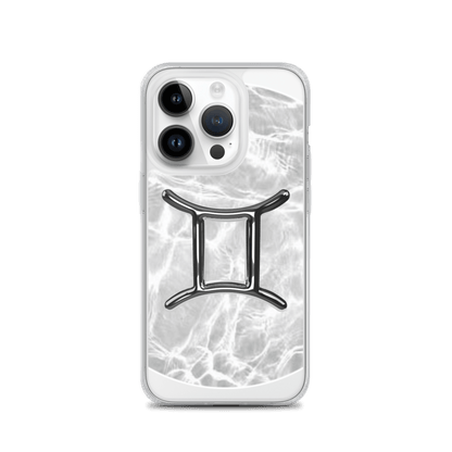 Zodiac Gemini Magsafe clear iPhone case featuring a marble metallic design and sleek matte finish.