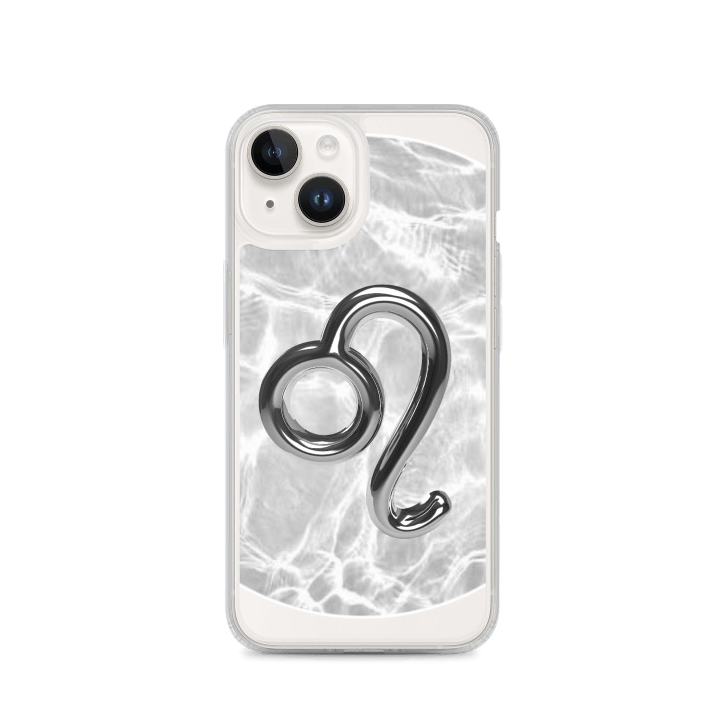 Zodiac Leo Magsafe clear iPhone case with metallic design on marble background, offering style and protection.