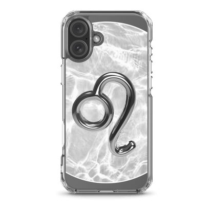 Zodiac Leo Magsafe Clear iPhone Case with metallic design on marble background, sleek and stylish protection.