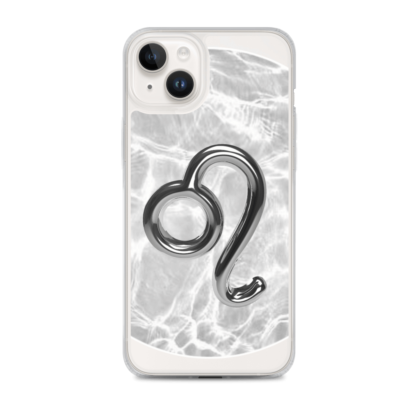 Zodiac Leo MagSafe clear iPhone case with metallic design over marble texture, reflecting confidence and creativity.