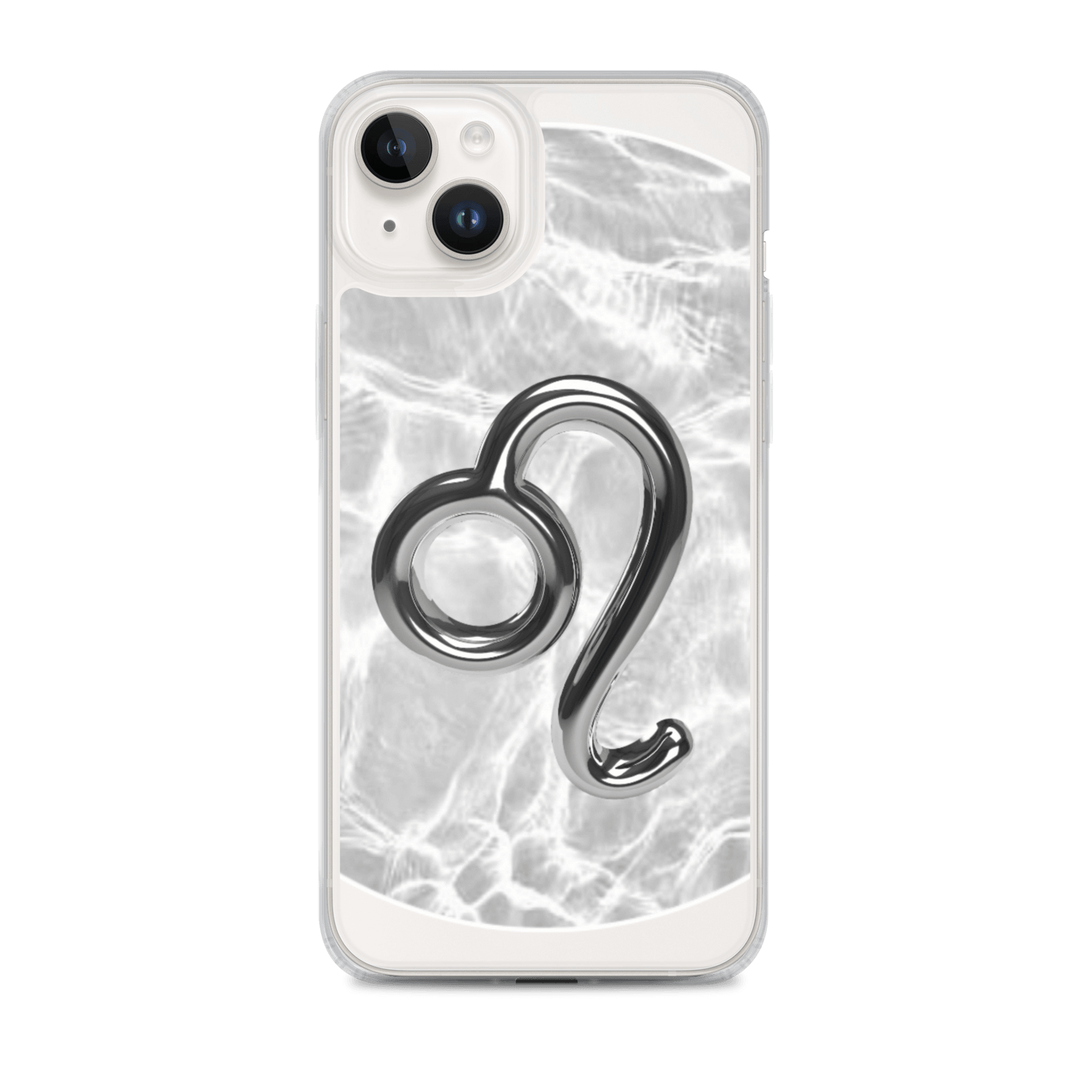 Zodiac Leo MagSafe clear iPhone case with metallic design over marble texture, reflecting confidence and creativity.